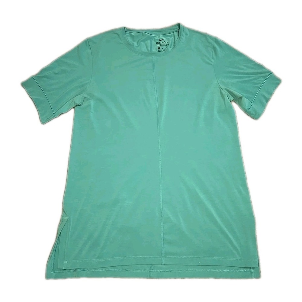 Nike Training Dri-FIT Tee Mens Medium Green Vertical Front Seam Slim Fit EUC
